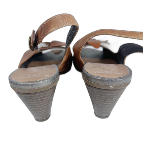 Hispanitas Tan Leather Strappy Slingback Heels Flower Detail Women's Size 8 US - Picture 8 of 8